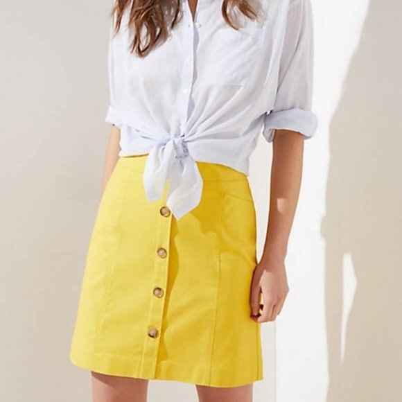 Yellow LOFT Button-Front Above-the-Knee Skirt (NWT) - Picture 1 of 4